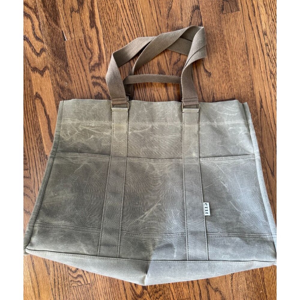 Feed Canvas Tote Bag Large Durable With Multiple Pockets Olive Green